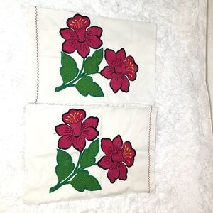 White Embroidered 2 Pillow Covers White Flowers Standard Boho Cottagecore